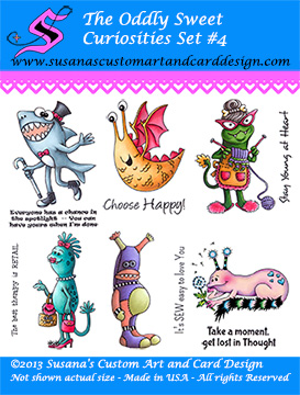 The Oddly Sweet Curiosities Set #4 ( 6 stamps with matching sentiments)